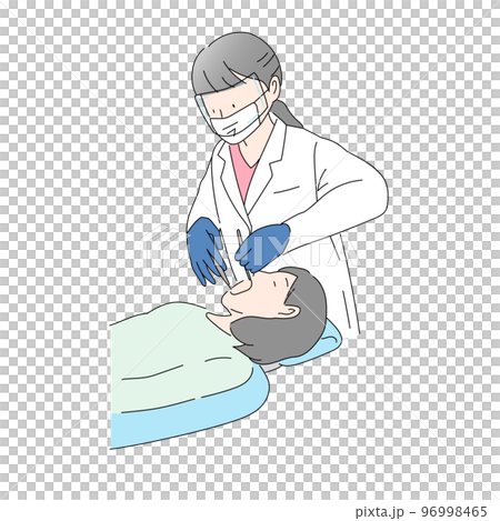 Female dentist (thin line) examining patient's teeth 96998465