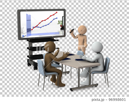 Three businessmen having a meeting while looking at data on a large display. 96998601