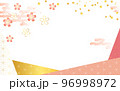 桜の背景　ピンク　桜　雲　紙吹雪　麻の葉 96998972