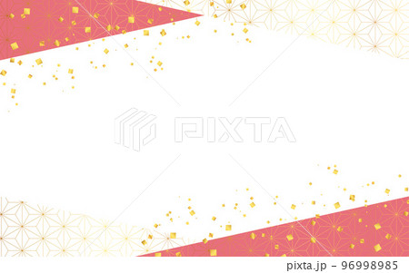 和の背景　春　紅　白　紙吹雪　麻の葉 96998985