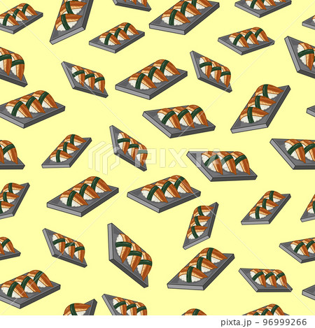 cartoon sushi-eel, japanese food seamless pattern on colorful background cartoon sushi-eel, japanese food seamless pattern on colorful background 96999266