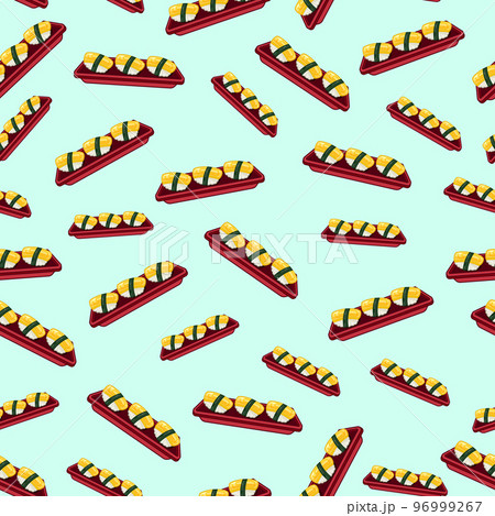 cartoon egg, japanese food seamless pattern on colorful background 96999267