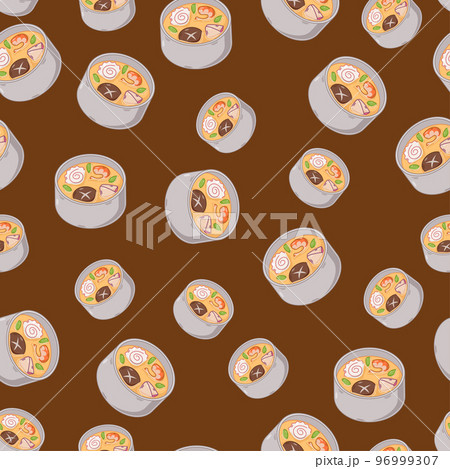 cartoon chawanmushi, japanese food seamless pattern on colorful background cartoon chawanmushi, japanese food seamless pattern on colorful background 96999307