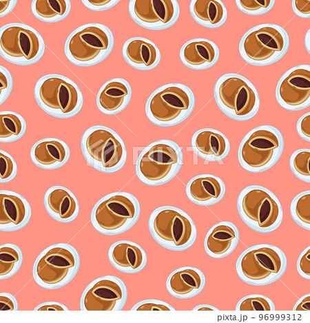 cartoon dorayaki, japanese food seamless pattern on colorful background 96999312