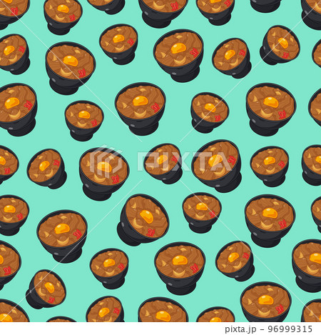cartoon gyudon, japanese food seamless pattern on colorful background cartoon gyudon, japanese food seamless pattern on colorful background 96999315