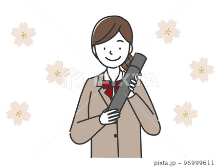 卒業証書を手に持った女子学生 96999611