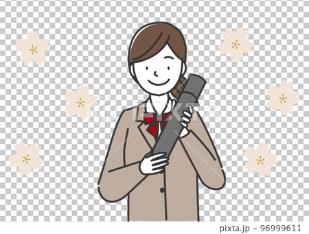 卒業証書を手に持った女子学生 96999611