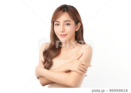 Beautiful young asian woman with clean fresh skin on white background, Face care, Facial treatment, Cosmetology, beauty and spa, Asian women portrait. 96999628