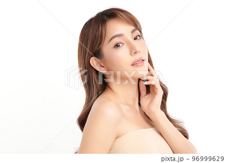 Beautiful young asian woman with clean fresh skin on white background, Face care, Facial treatment, Cosmetology, beauty and spa, Asian women portrait. 96999629