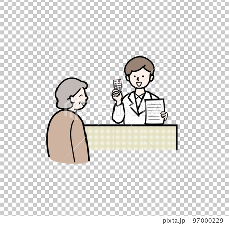シニア女性に対応する薬剤師のカットイラスト素材（カラー） 97000229