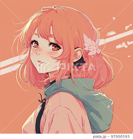振り向きざまに微笑むピンクの髪色の少女「AI生成画像」 97000593