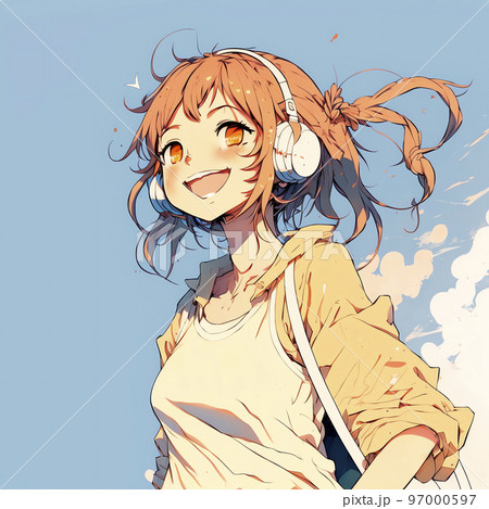 笑顔がステキな元気いっぱいの女の子「AI生成画像」のイラスト素材 ..., 画像サイズ:450x469
