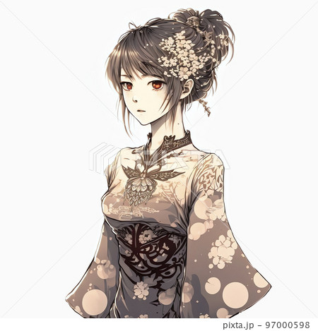 チャイナドレスが似合う美しい女性「AI生成画像」 97000598