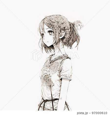 綿密な描写 立ち絵の女の子「AI生成画像」のイラスト素材 [97000610