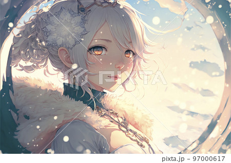 銀髪のカワイイ美少女が雪原の世界に現れる「AI生成画像」 97000617