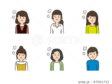 女性の表情アイコン　怒った表情 97001732