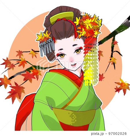 紅葉の花かんざしを挿した舞妓さんのイラスト素材 [97002026] - PIXTA
