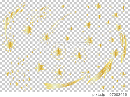 ゴールドの手描きペン画 流れ星のイラスト 97002436