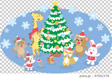 動物たちのクリスマスパーティー_背景青のイラスト素材 [97002576] - PIXTA