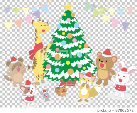 動物たちのクリスマスパーティー_ ガーランド入りのイラスト素材