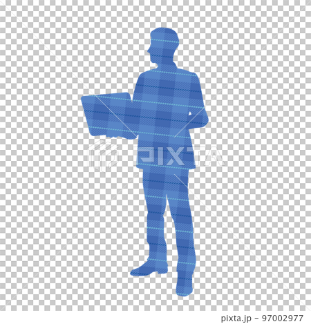 立ってノートパソコンを持つビジネスマンのシルエットイラスト　チェック柄 97002977