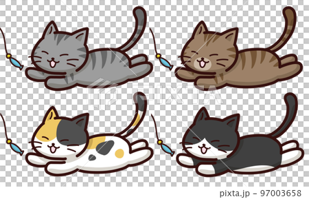 魚のおもちゃに飛びつくネコ4種のイラスト素材 [97003658] - PIXTA