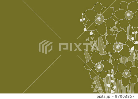 濃い色の背景と冬の花線画フレーム(水仙) 濃い色の背景と冬の花線画フレーム(水仙) 97003857