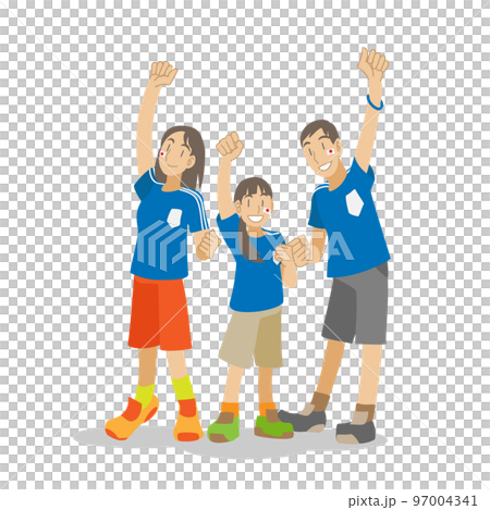 Parents and children of supporters cheering for the Japanese team 97004341