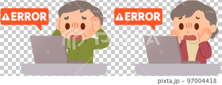 An elderly man and an elderly woman shocked by an error message 97004418