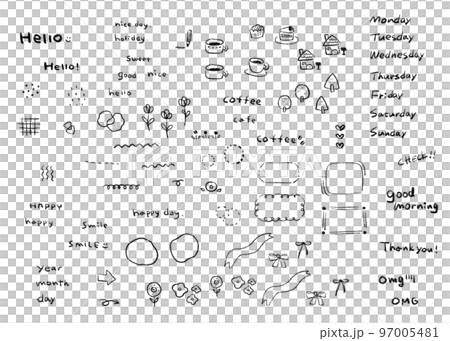 Simple and cute hand-drawn illustrations/Handwritten letters One-point treatment/Decorative material set 97005481