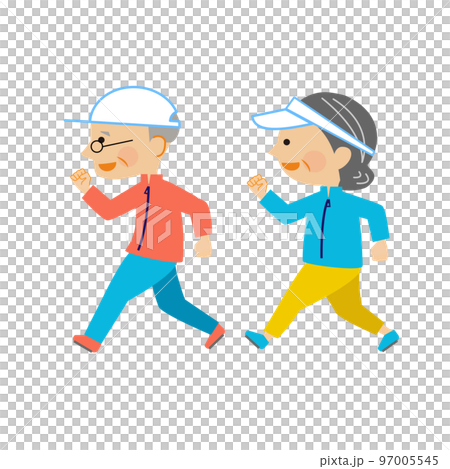 運動するシニア夫婦のイラスト素材 97005545