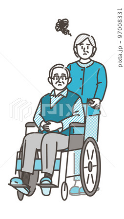 老々介護：老人男性を世話する高齢者の女性【ベクターイラスト素材】 97008331
