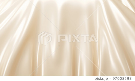 光沢のあるベージュの布。化粧品などに使う背景画像。 97008598