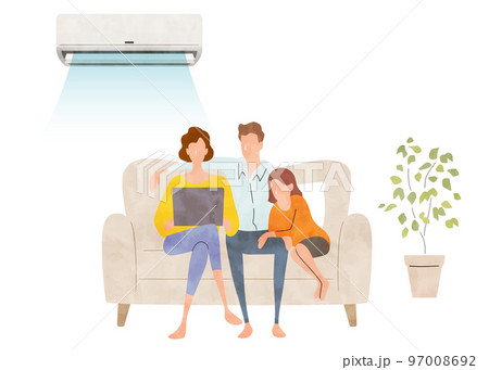 ベクターイラスト素材:部屋でエアコンを使用する家族 ベクターイラスト素材:部屋でエアコンを使用する家族 97008692