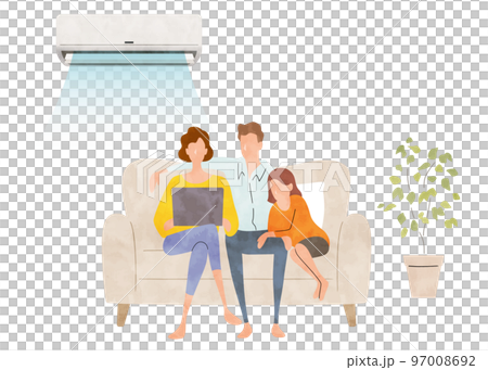 ベクターイラスト素材:部屋でエアコンを使用する家族 ベクターイラスト素材:部屋でエアコンを使用する家族 97008692