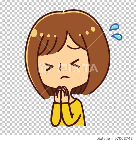 A woman who puts her hands together to apologize Illustration material 97008748