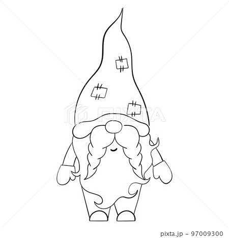 Cartoon Christmas gnome for coloring books. Linear design for children's coloring books 97009300