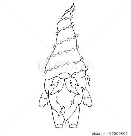 Cartoon Christmas gnome for coloring books. Linear design for children's coloring books 97009306