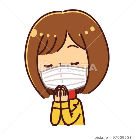 手を合わせる女性　初詣　マスク　イラスト素材 97009553