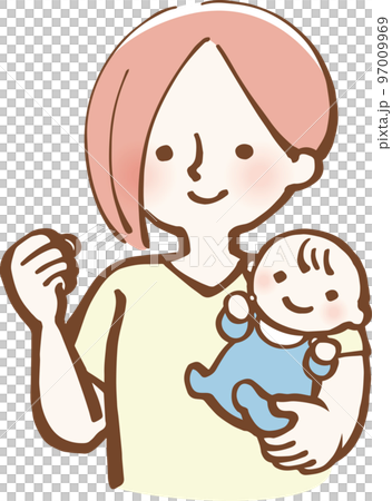 Illustration of a woman holding a baby Illustration of a woman holding a baby 97009969