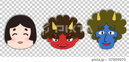 Red demon, blue demon, Otafuku face icon set Red demon, blue demon, Otafuku face icon set 97009970