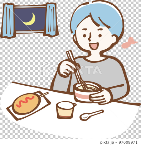 男人吃夜宵插畫 男人吃夜宵插畫 97009971