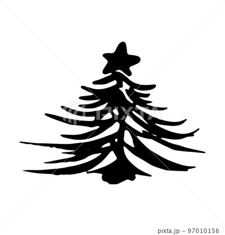 silhouette of a hand-drawn Christmas tree. Black outline, isolated on white silhouette of a hand-drawn Christmas tree. Black outline, isolated on white 97010156