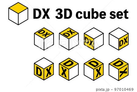 DXとシンプルな立方体のセット、タイトルや見出し飾り 97010469
