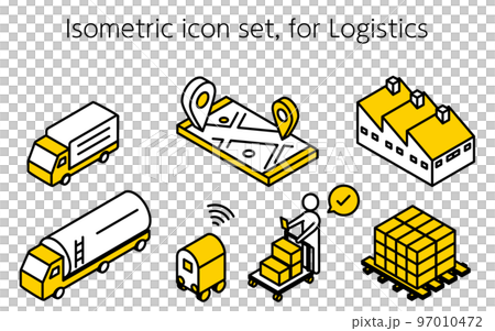 可用於物流和交付系統 DX 的簡單等距圖標集 97010472