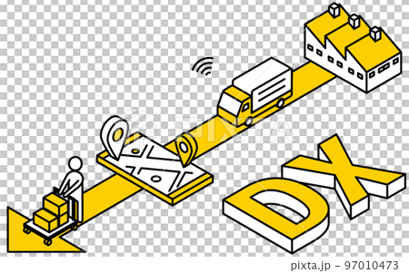 物流/配送系統和 DX 簡單等軸圖的圖像 97010473