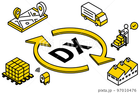 物流システムとDX化のイメージシンプルなアイソメトリックイラスト 物流システムとDX化のイメージシンプルなアイソメトリックイラスト 97010476