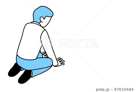 失敗して落ち込む男性のイメージ、男性が正座して手をついているシンプルな線画イラスト 97010484