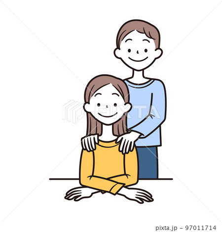 アジア人の若いカップルまたは夫婦のイラスト素材 97011714