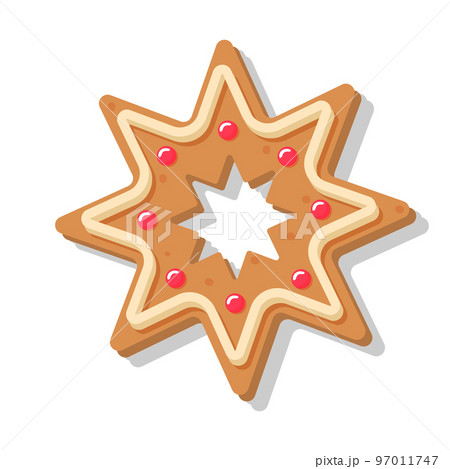 Christmas gingerbread snowflake. Sweet homemade glazed biscuit. Christmas gingerbread snowflake. Sweet homemade glazed biscuit. 97011747
